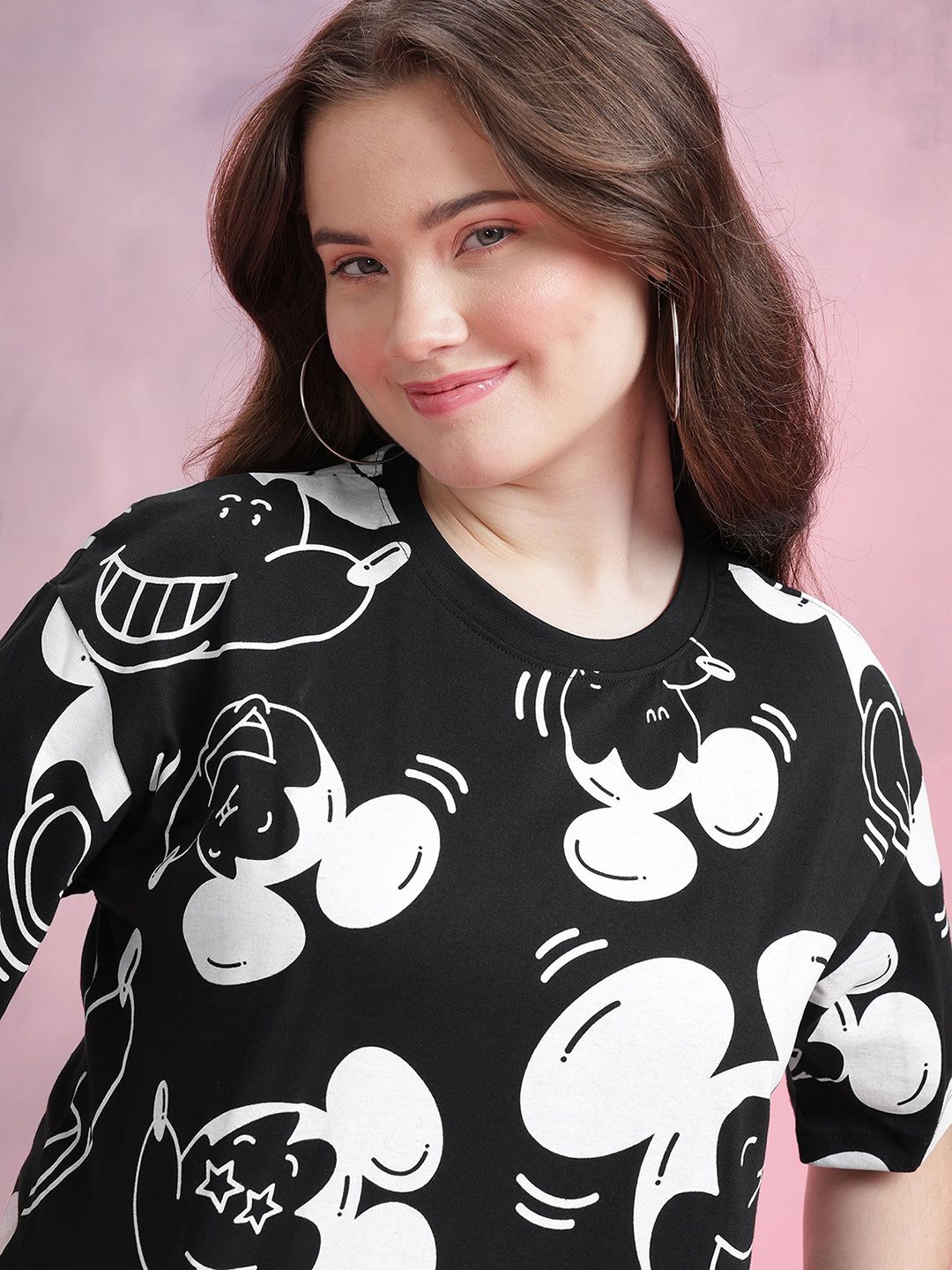 DressBerry Mickey Mouse Printed Pure Cotton Boxy T-shirt