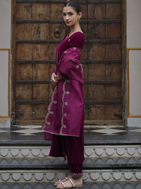 Indo Era Women Ethnic Motifs Embroidered Regular Velvet Kurta with Trousers & With Dupatta