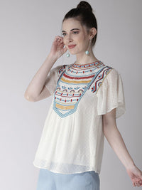 Antheaa White Self Design A-Line Top