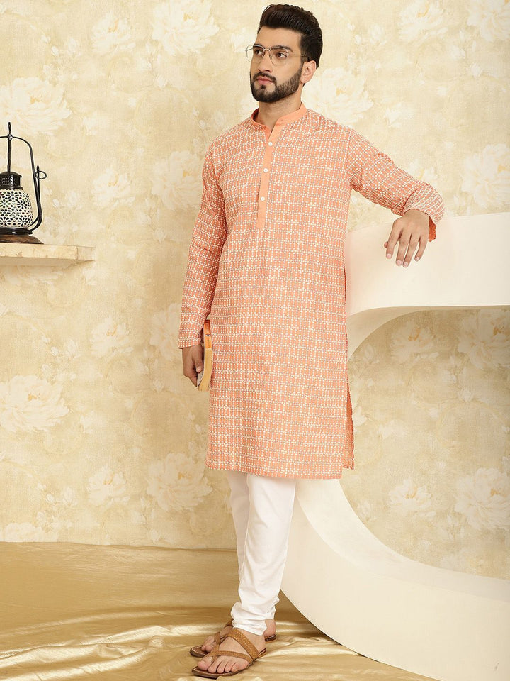 SOJANYA Ethnic Motifs Embroidered Mandarin Collar Pure Cotton Kurta with Churidar