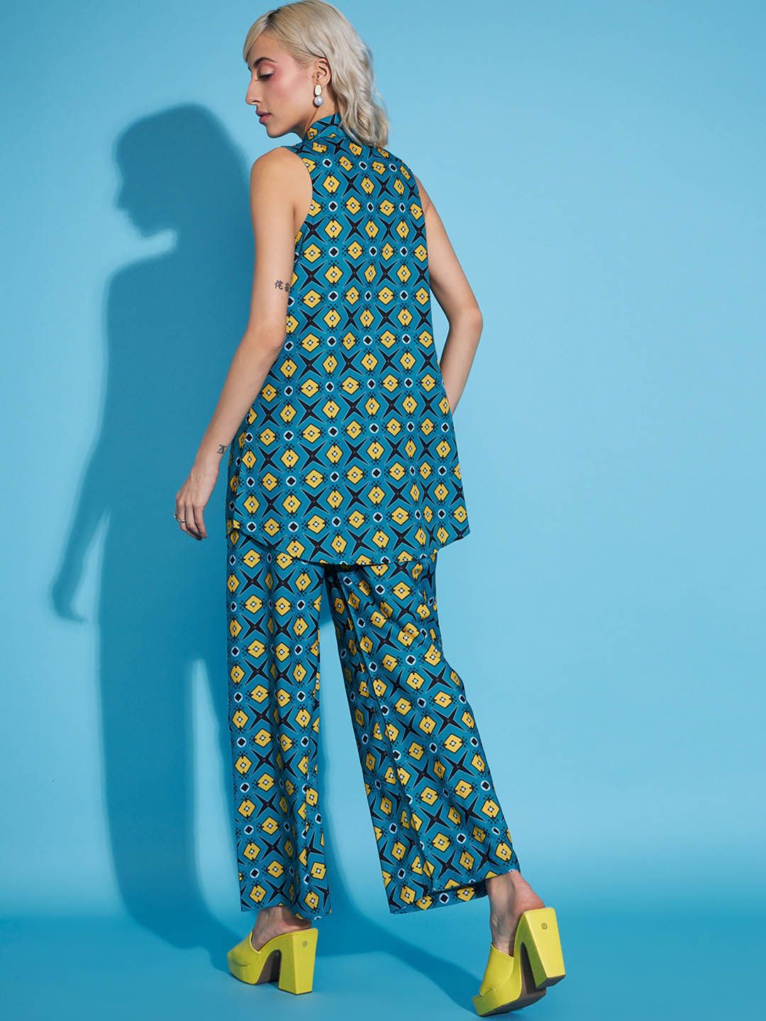 SASSAFRAS Teal Blue Printed Tunic & Trouser Co-Ords