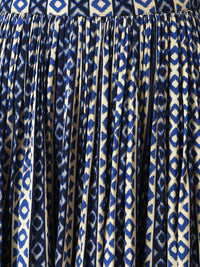 W Women Blue Solid Gathered Cape with Ikkat Printed Crop Top and Skirt Co-ord Set