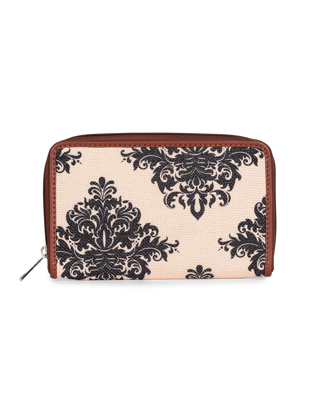 ZOUK Women Peach-Coloured & Green Printed Vegan Leather Zip Around Sustainable Wallet