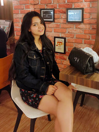 Tokyo Talkies Wanita Jaket Denim Pepejal Tentera Laut Biru