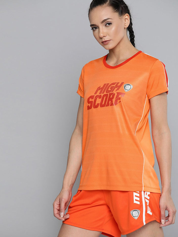 HRX By Hrithik Roshan Women Orangeade & High Risk Red Colourblock Rapid-Dry Anti-Static Antimicrobial Football Tshirt