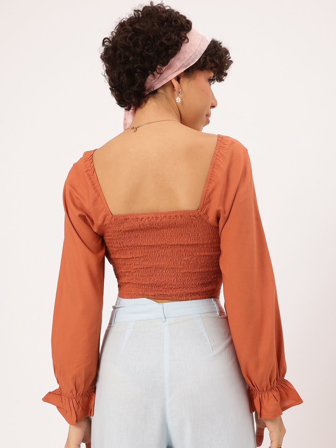 DressBerry Ruched Smocked Back Crop Top