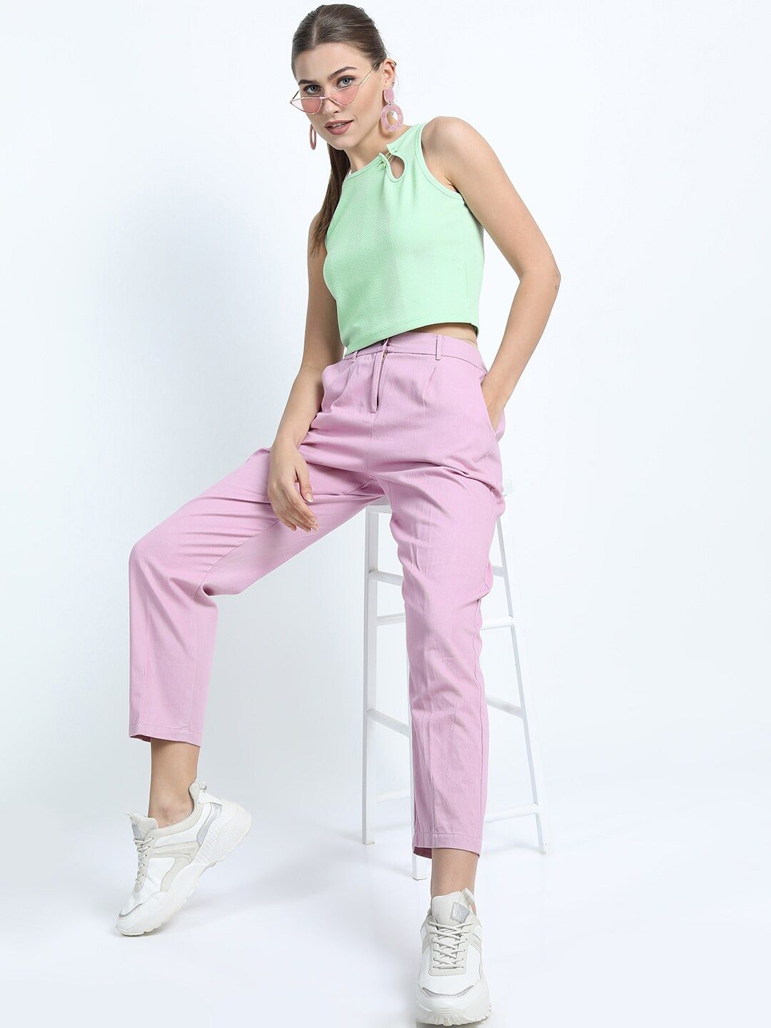 Tokyo Talkies Mint Green Paper Clip Detail Crop Tank Top