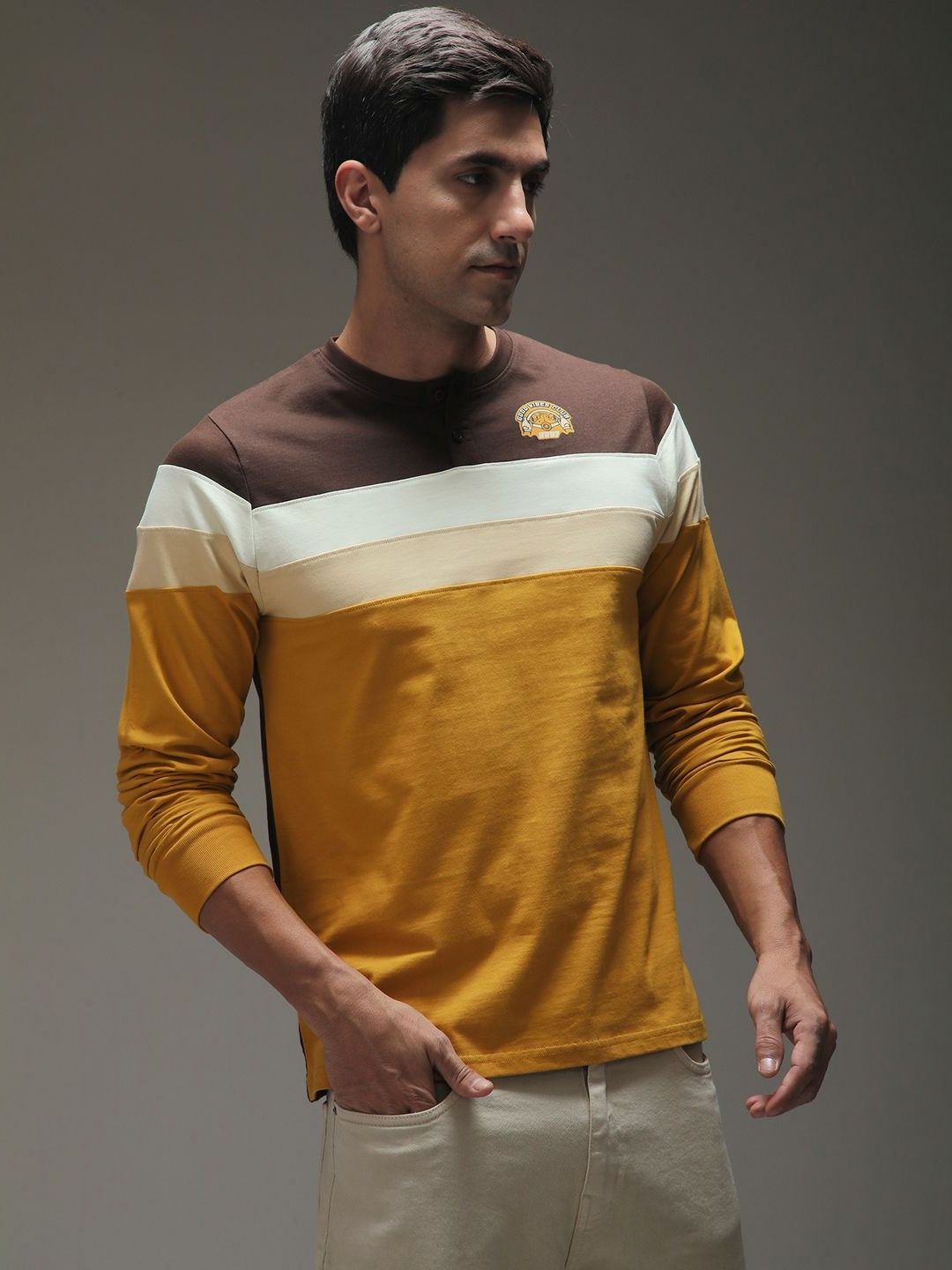 Difference of Opinion Men Colourblocked Round Neck Cotton T-shirt