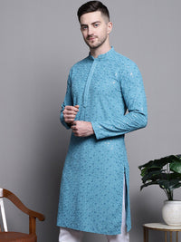 Jompers Geometric Embroidered Thread Work Sequinned Pure Cotton Kurta