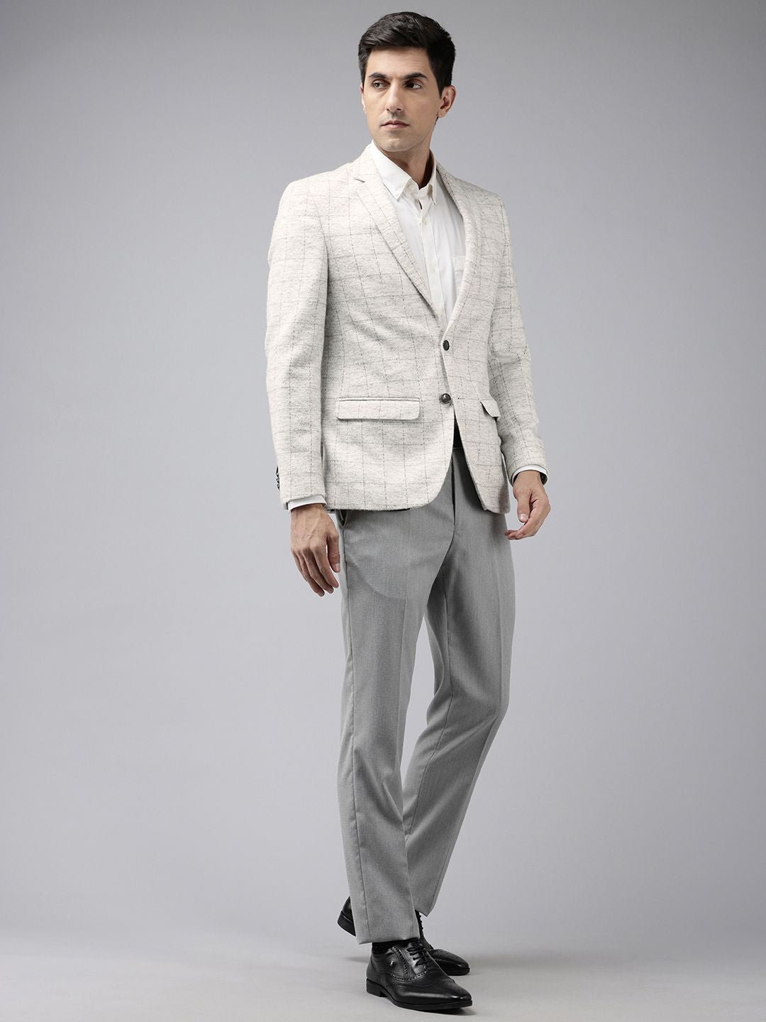 Park Avenue Notched Lapel Single Breasted Checked Slim Fit Formal Blazer