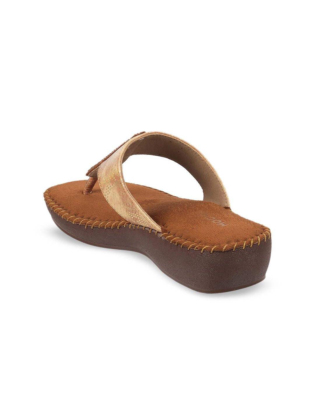 Mochi Women Gold-Toned Solid Open Toe Flats