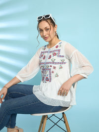 Antheaa Embroidered Chiffon Top