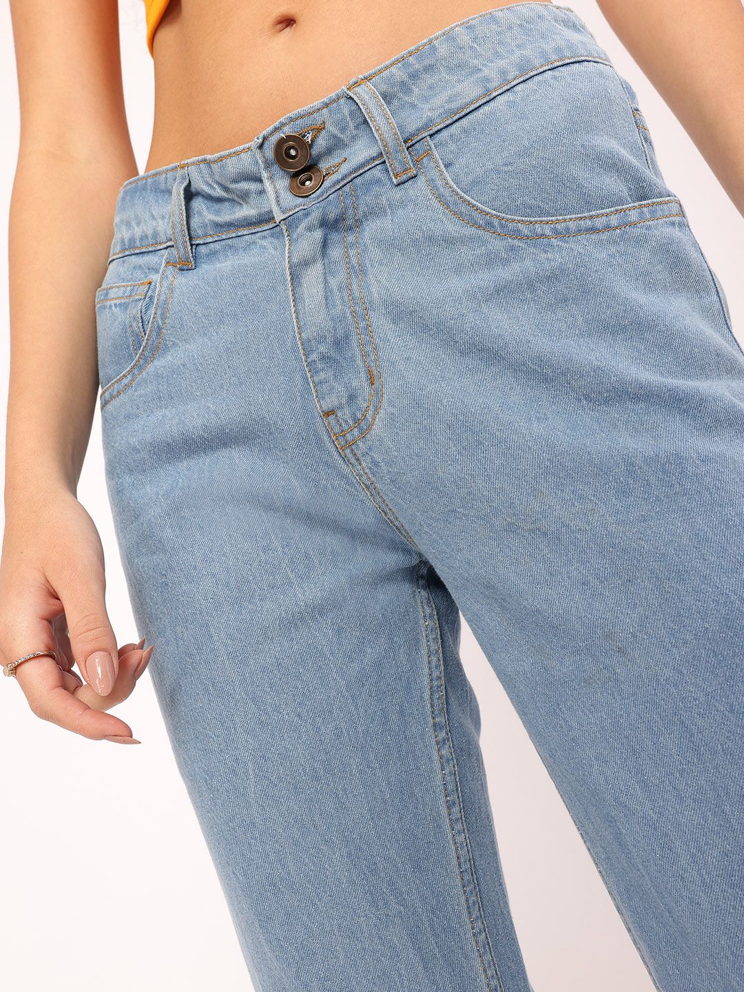 DressBerry Women Stylish Stitches Frayed-Detail Bootcut Jeans
