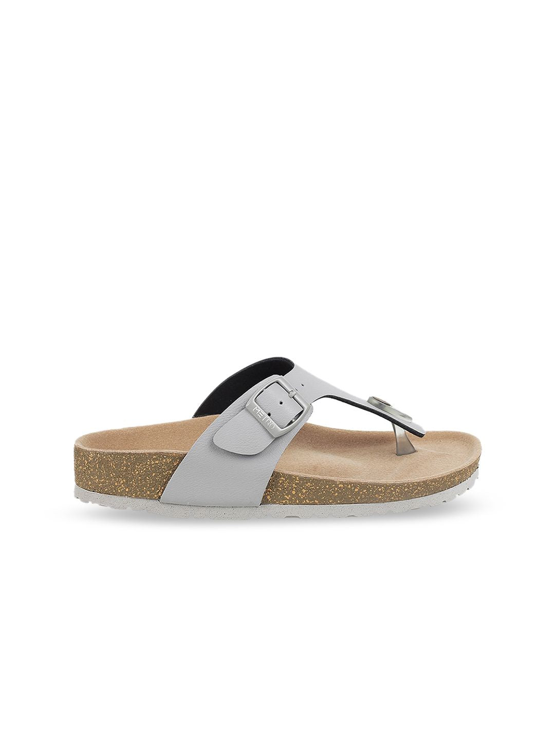 Metro Textured T-Strap Flats With Buckle Detail