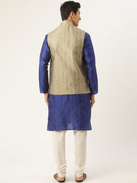 SOJANYA Kurta Sutera Jacquard Biru Lelaki dengan Jaket Churidar & Nehru