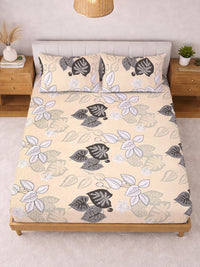 KLOTTHE Beige Floral  300 TC Super King Fine Bedsheets