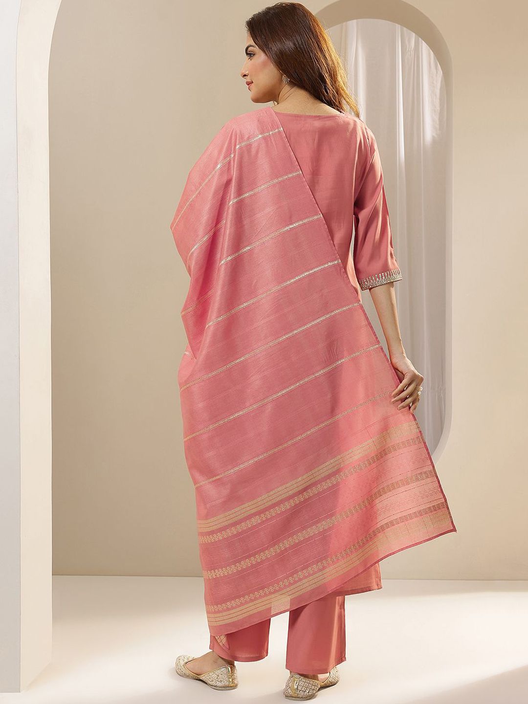 Gerua By Libas Women Ethnic Motifs Yoke Design Regular Sequinned Kurta with Trousers & With Dupatta