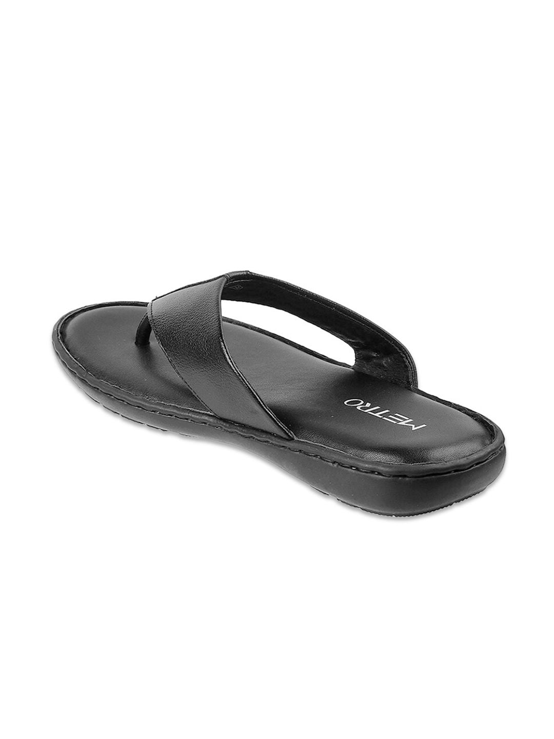 Metro Men Black Leather Comfort Sandals