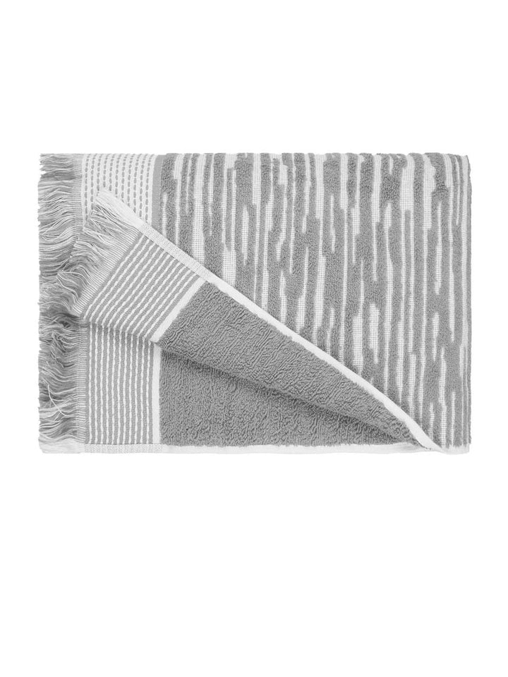 MYTRIDENT Grey & White Striped Printed Cotton 500 GSM Bath Towel