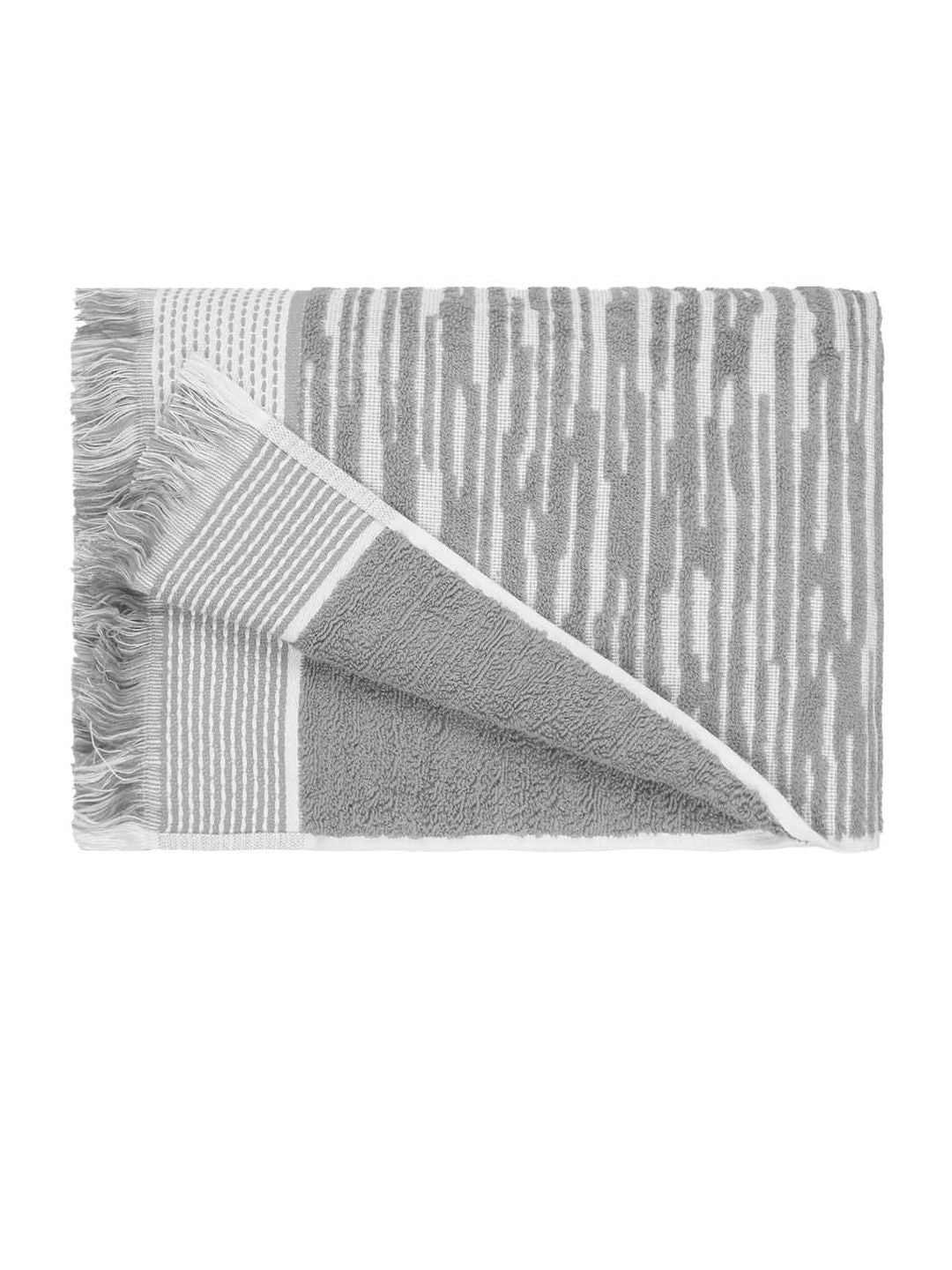 MYTRIDENT Grey & White Striped Printed Cotton 500 GSM Bath Towel
