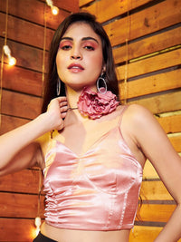 Berrylush Pink Shoulder Straps Fitted Crop Top