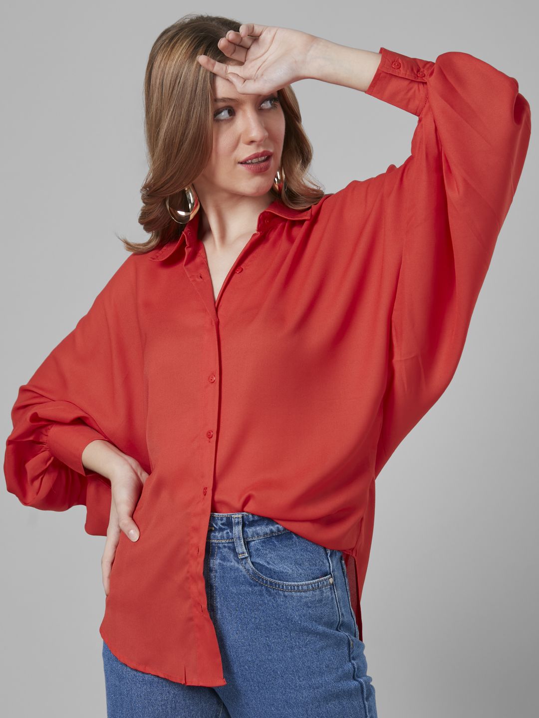 Style Quotient Women Solid Poly Crepe Oversized Casual Shirt