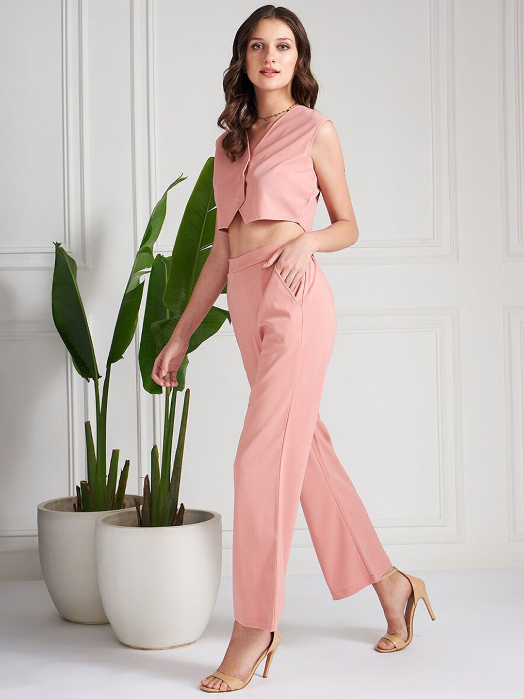 Athena V-Neck Crop Top With Trousers Co-Ords