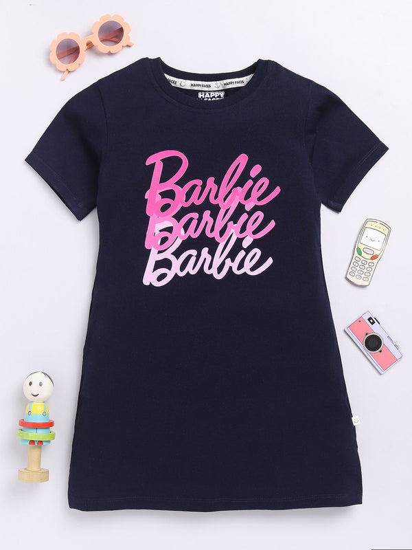 Happy Faces Girls Barbie Printed Pure Cotton Longline T-shirt