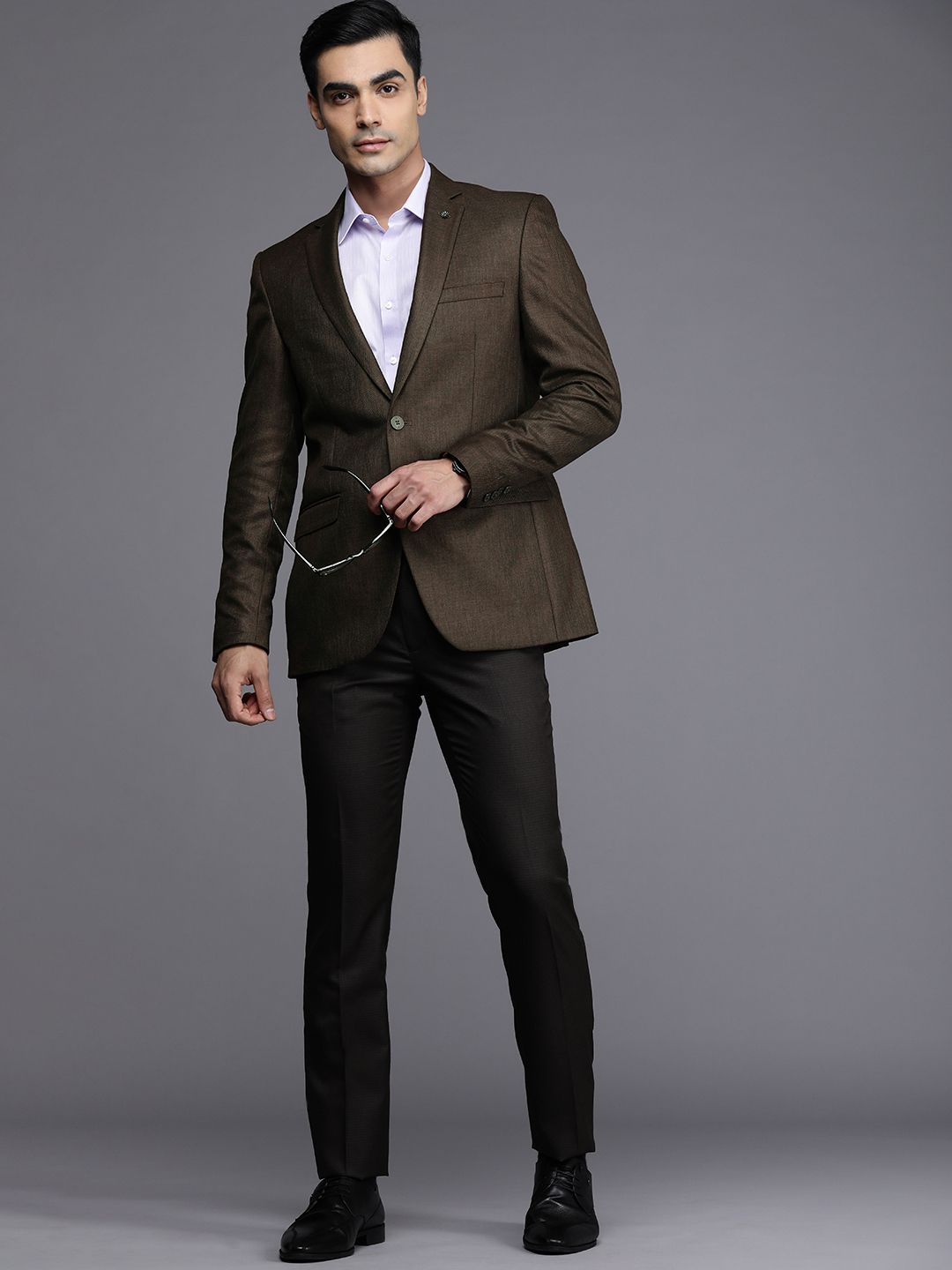 Raymond Men Brown Slim Fit Self Design Single-Breasted Formal Blazer
