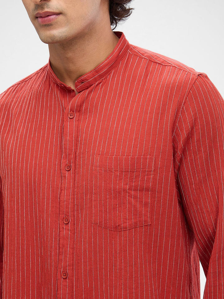 SPYKAR Men Striped Band Collar Slim Fit Casual Shirt