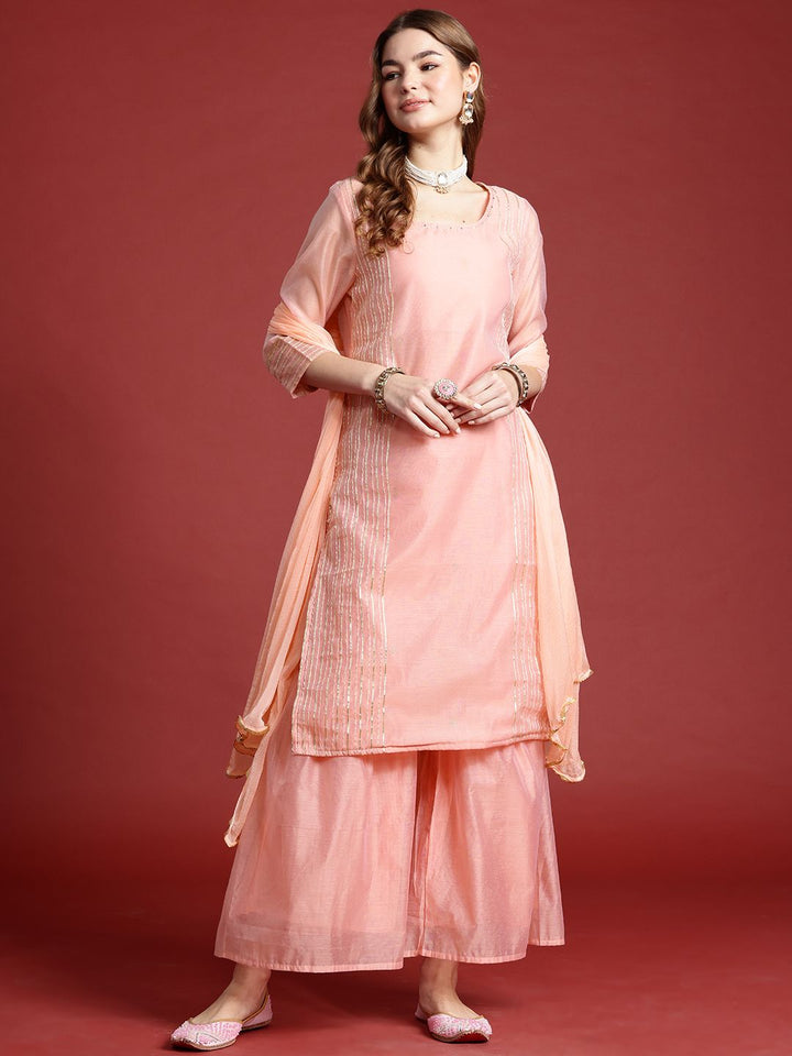 Anouk Striped Regular Kurta with Sharara & With Dupatta
