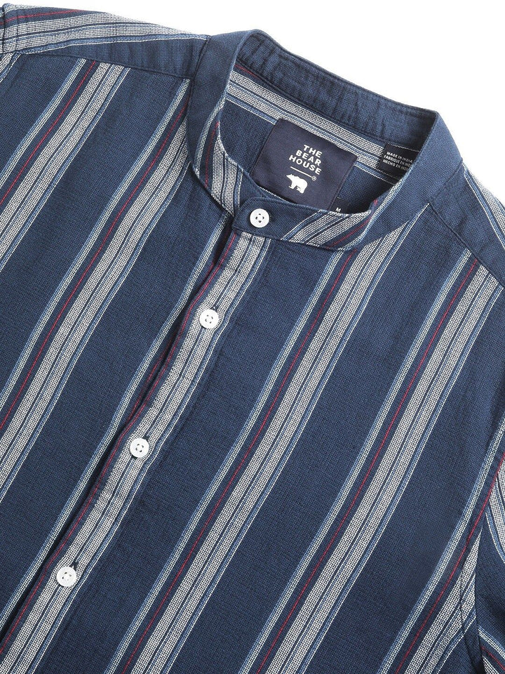 THE BEAR HOUSE Men Striped Slim Fit Mandarin Collar Casual Shirt