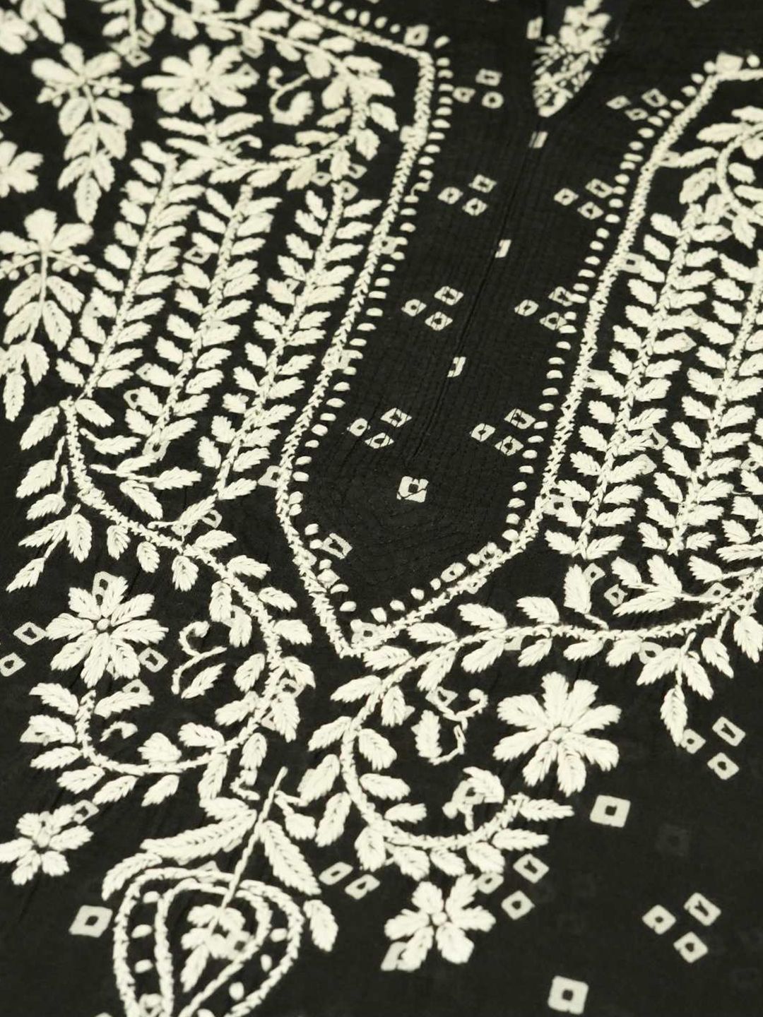 House of Chikankari Women Black Mulmul Chikankari Embroidered Kurta