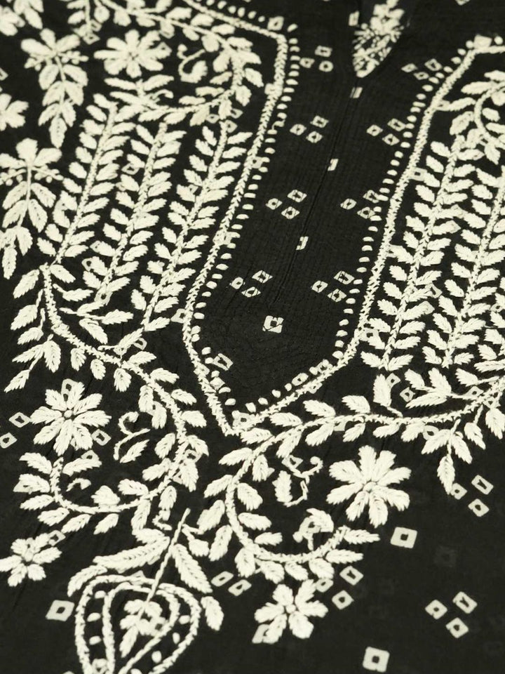 House of Chikankari Women Black Mulmul Chikankari Embroidered Kurta