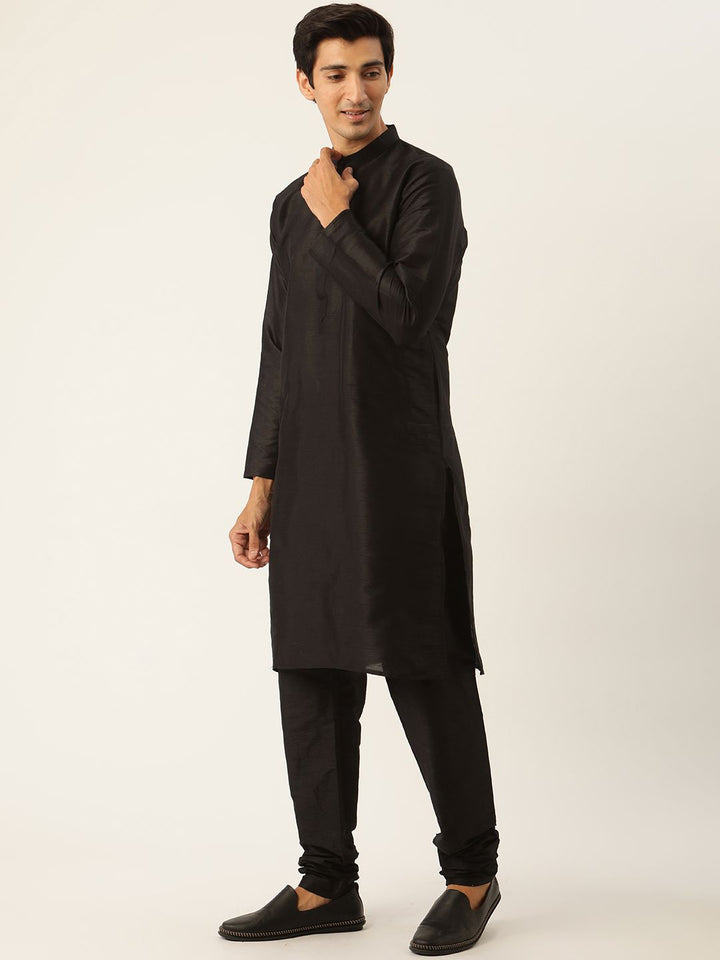SOJANYA Kurta Solid Lelaki Hitam & Beige dengan Pijama & Jaket