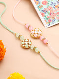 NVR Unisex Set of 2 Artificial Stones & Beads Thread Rakhi with Roli Chawal Chandan Mishri