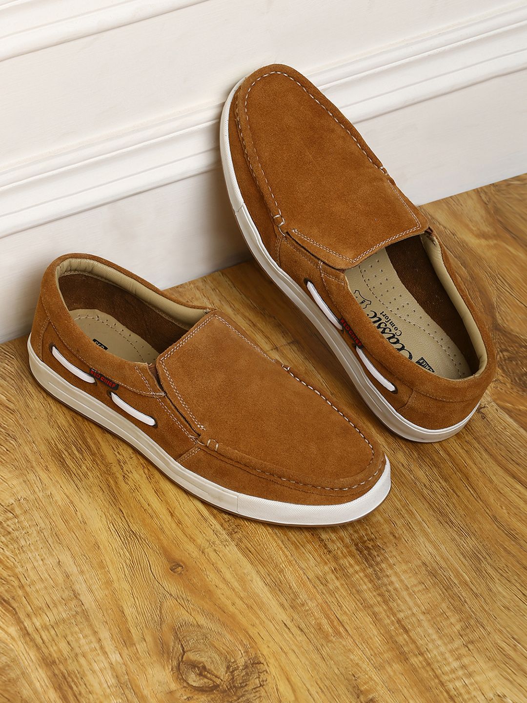 Red Chief Men Brown Suede Slip-On Sneakers