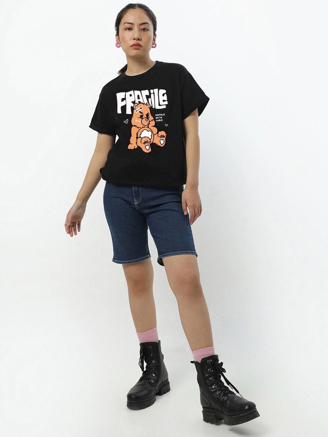 Bewakoof Women Fragile Graphic Printed Boyfriend T-shirt