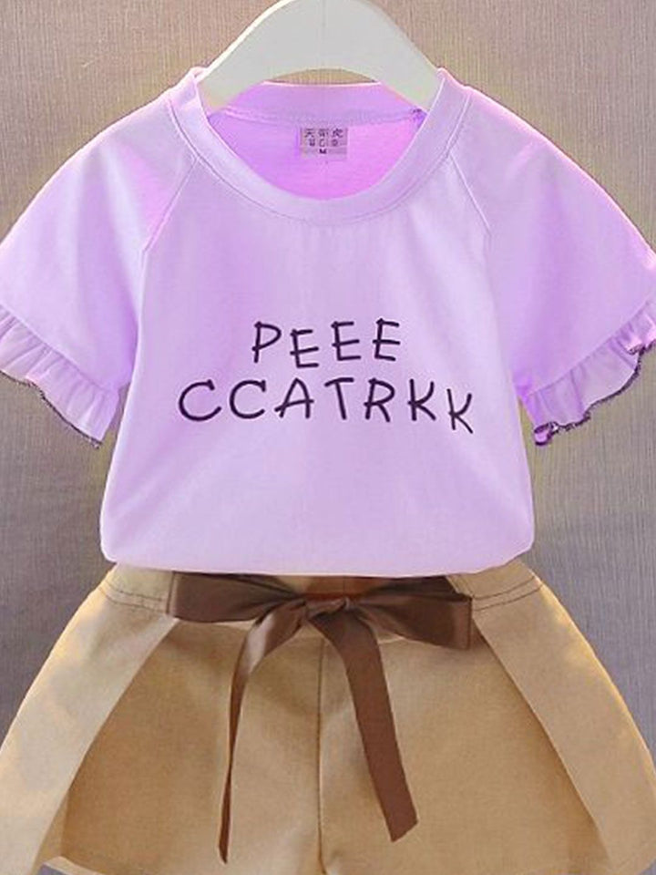 YK Girls Printed Round Neck Short Sleeves Pure Cotton T-Shirt With Shorts