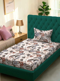 Moda Rapido X KLOTTHE Beige & Brown Floral 300 TC Single Bedsheet with 1 Pillow Covers