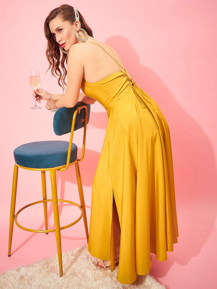 Berrylush Yellow Shoulder Straps Tie Ups Maxi Dress