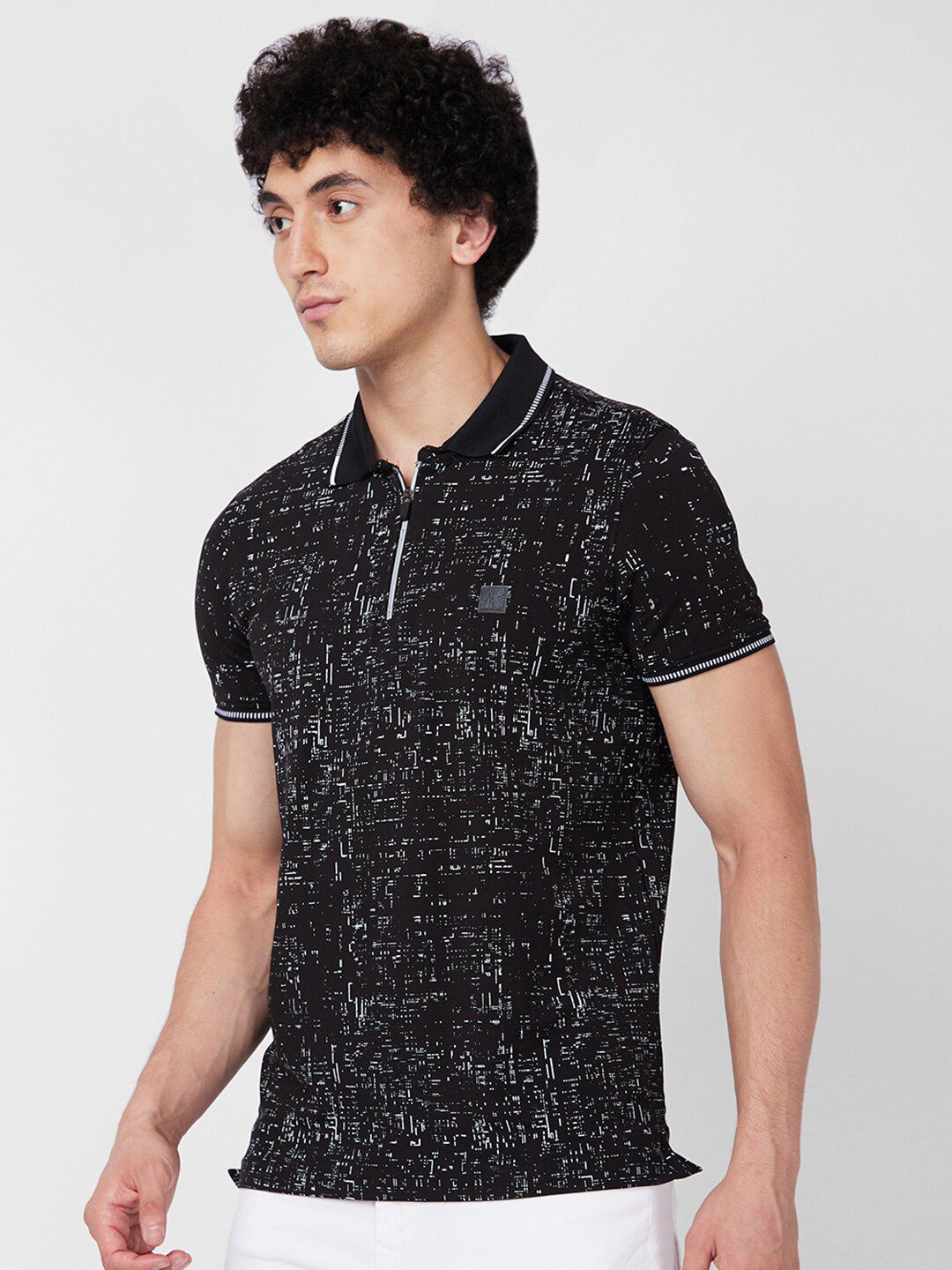 SPYKAR Printed Polo Collar Cotton Slim Fit T-shirt