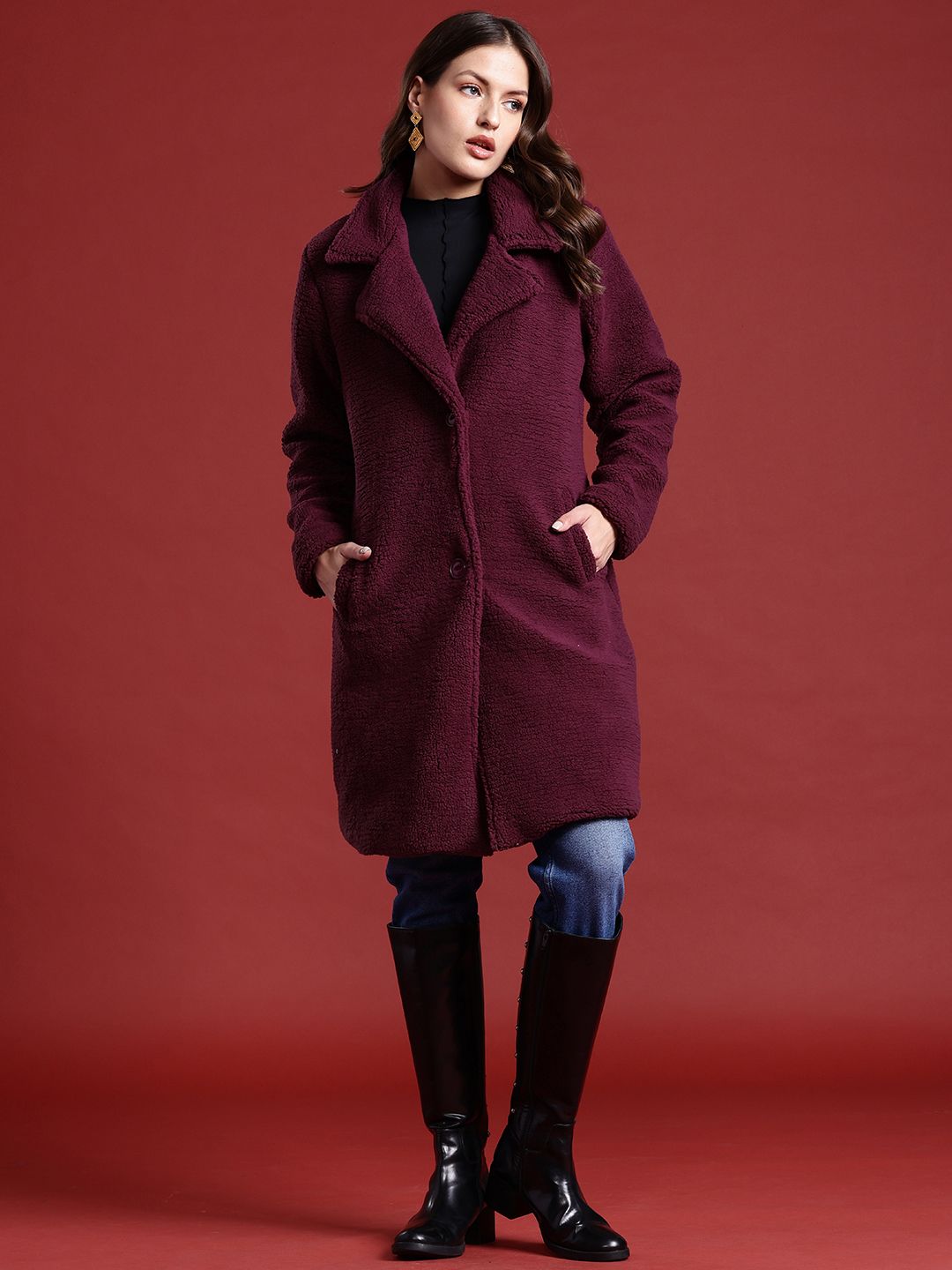 all about you Solid Regular Fit Overcoat