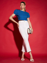 SASSAFRAS Puff Sleeve Cotton Schiffli Crop Top