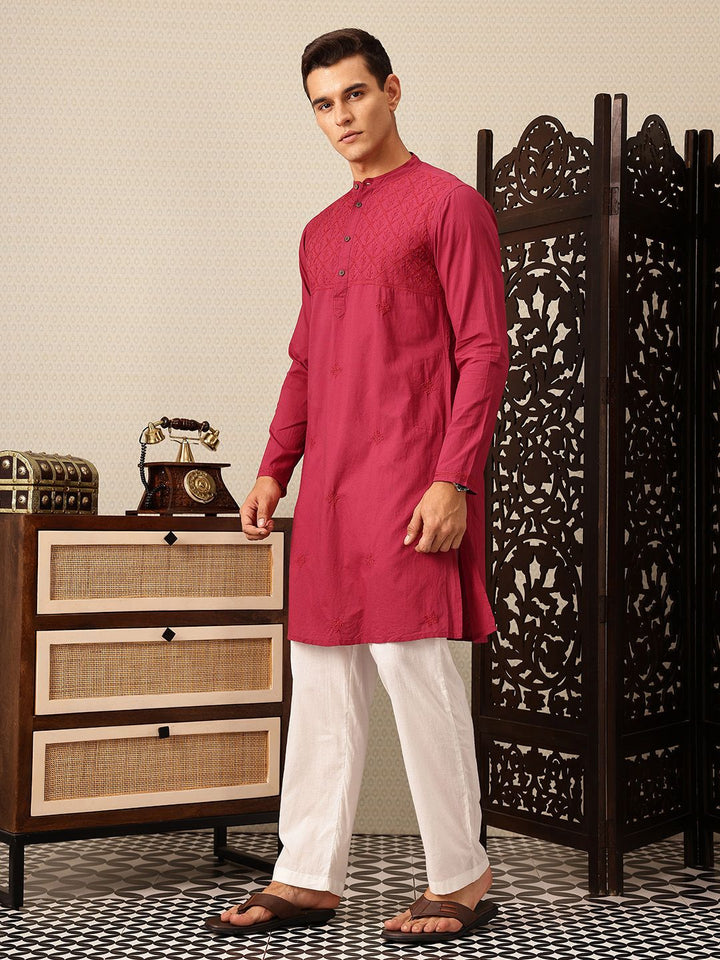 House of Pataudi Ethnic Motifs Embroidered Jashn Pure Cotton Kurta with Trousers