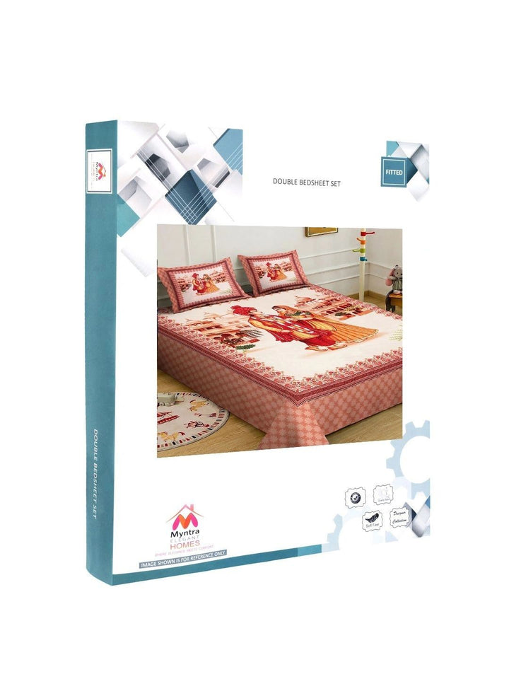 Myntra Elegant Homes Rust Ethnic Motifs 400 TC King Bedsheet with 2 Pillow Covers