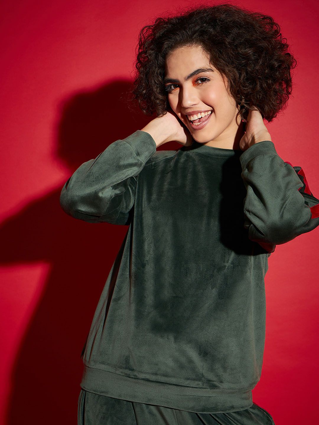 SASSAFRAS Green Velvet Tape Detail Sweatshirt With Joggers