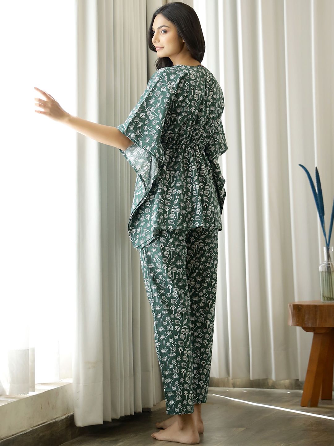 SANSKRUTIHOMES Women Olive Green Printed Cotton Night suit