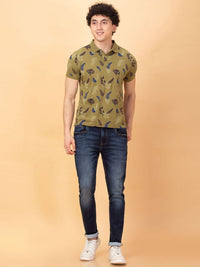 Being Human Men Floral Printed Polo Collar Applique T-shirt