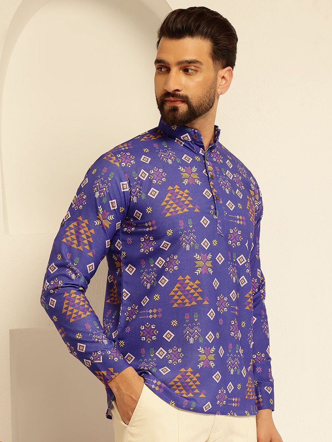 SOJANYA Motif Etnik Printed Cotton Straight Short Kurta